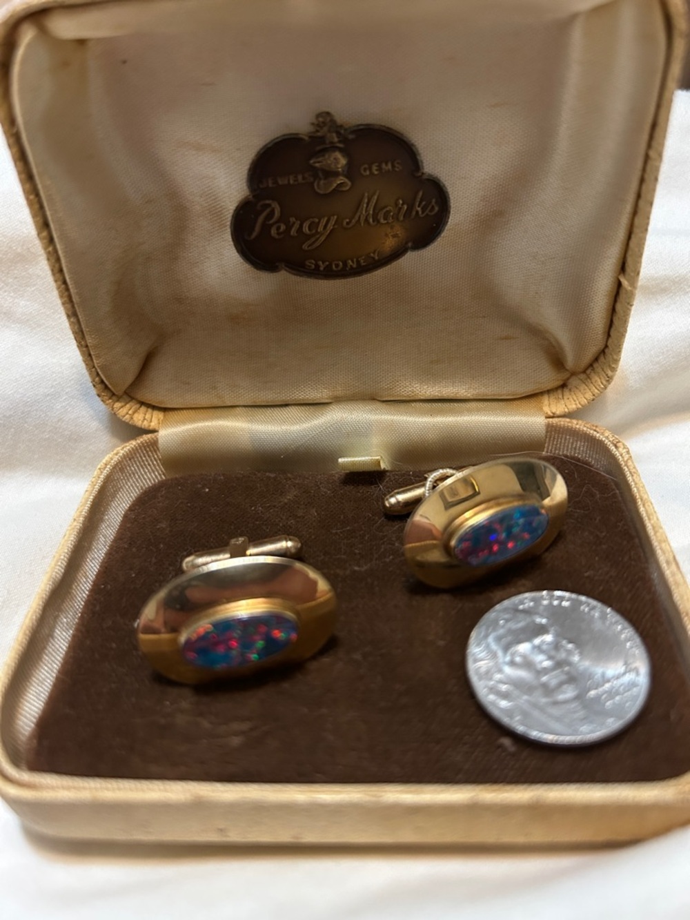 Vintage 9ct Yellow Gold  Australian Opal Men’s Cufflinks